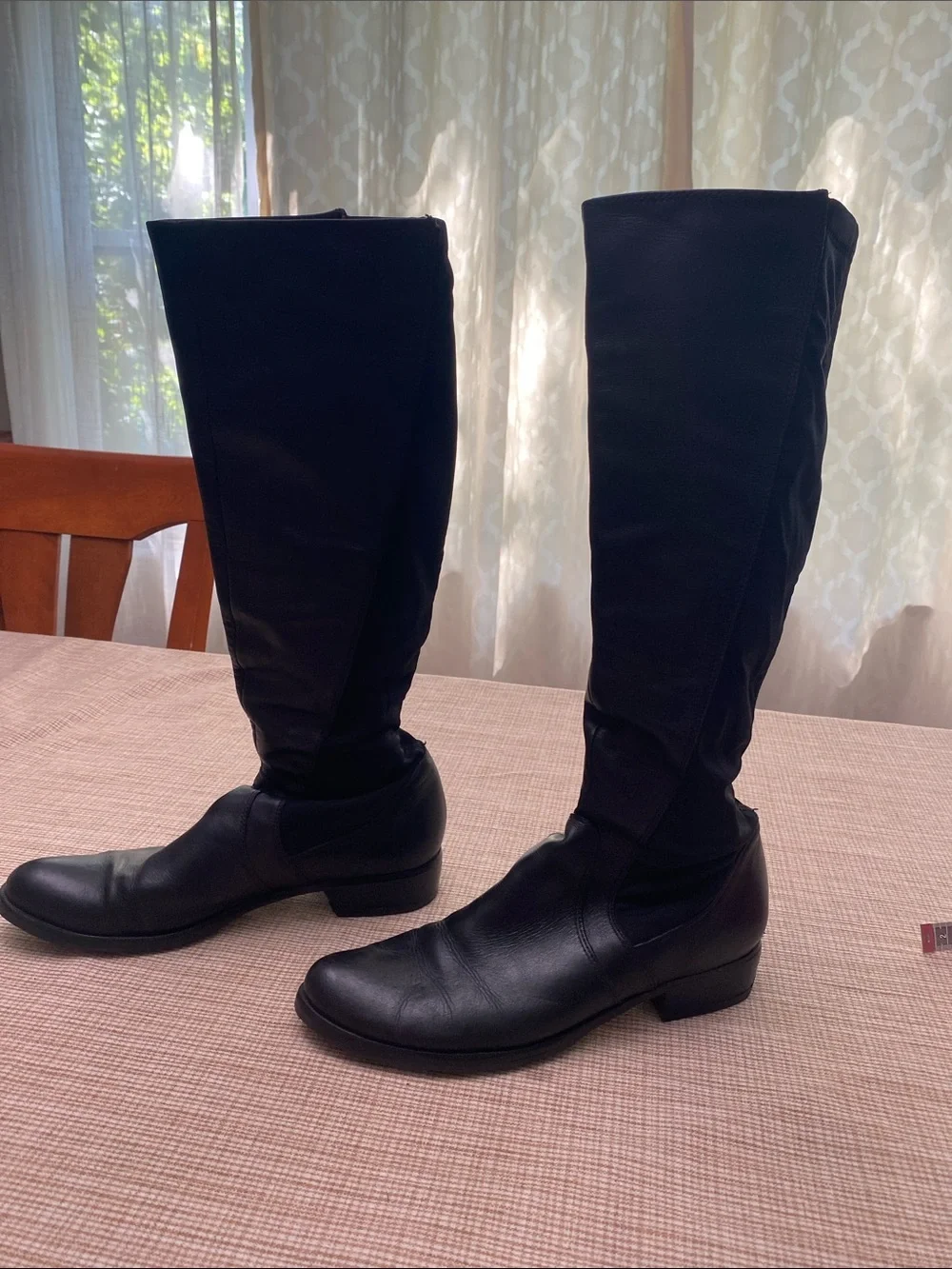 Corso Como Black Leather and Stretch Panel Knee Boots